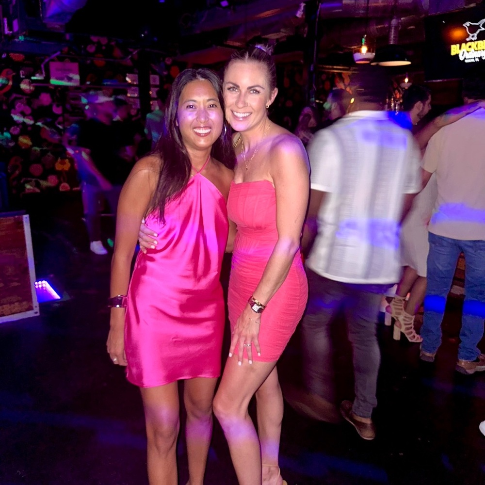 Strapless hot pink mini dress